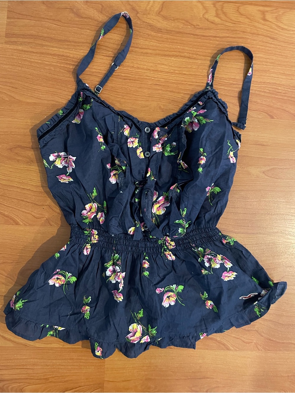 NWT Hollister Vintage Baby doll Navy Floral Smocked Waist Cami XS